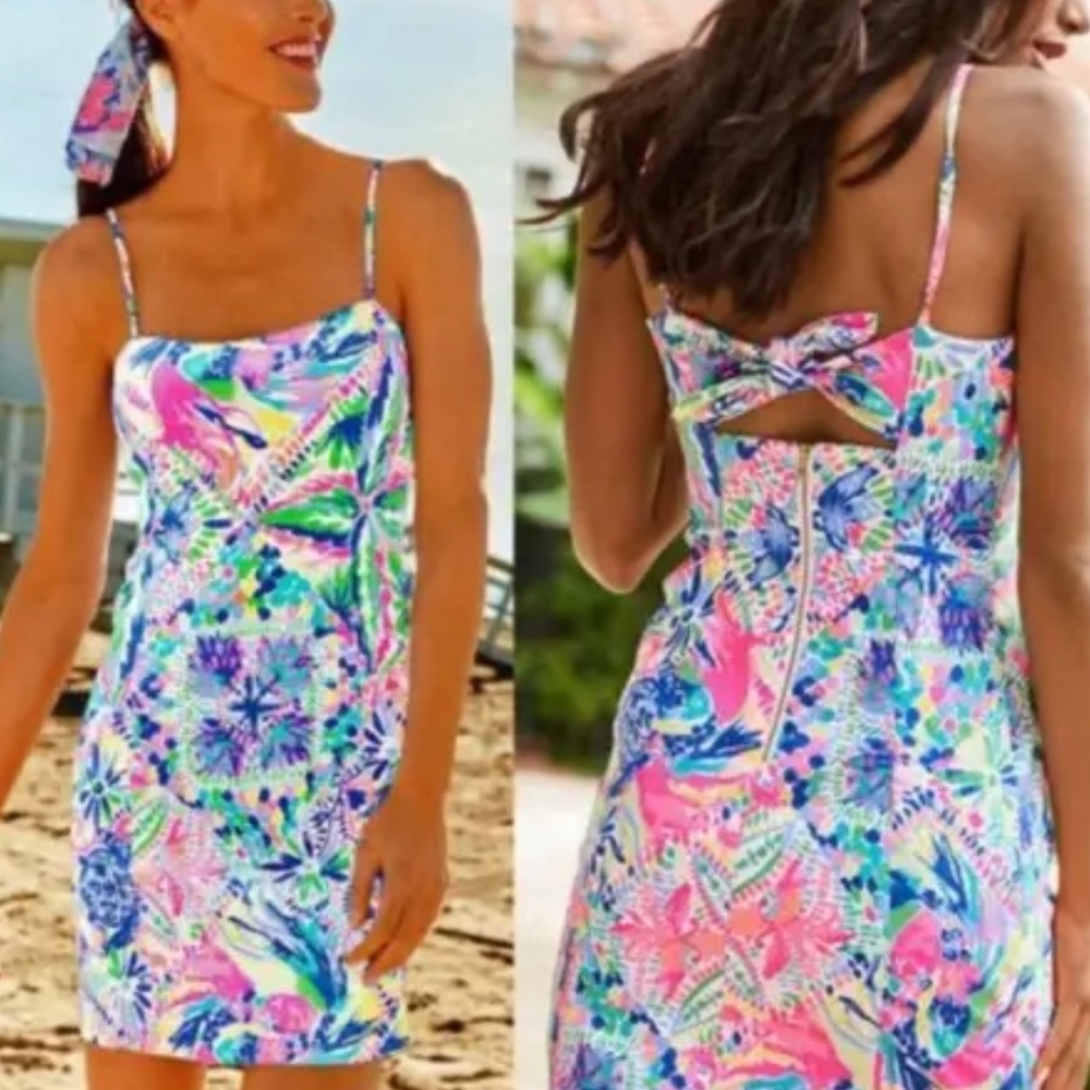Lily Pulitzer dress, colorful, resort wear, special occasions, builtin bra. EUC